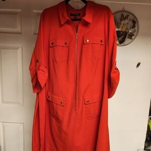 Red Zip-Up Shirt Dress